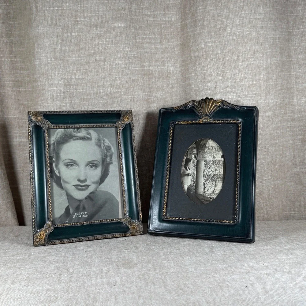 Picture Frame Set Good Vintage Forest Green Gold Ornate Shell 5x7 Tabletop